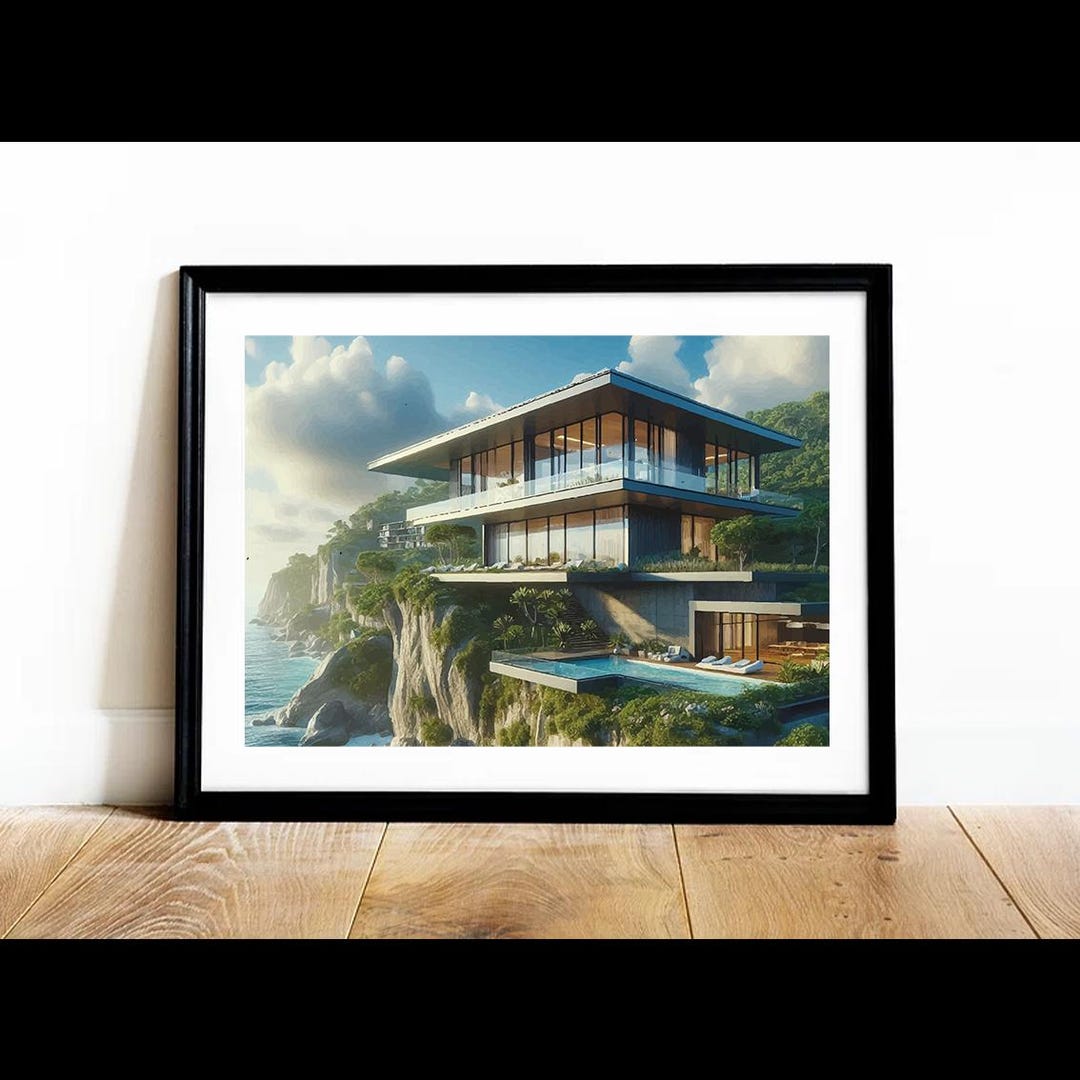 Clifftop Elegance, Mansion, Seaview, Poster, Print, Art, Home Décor ...