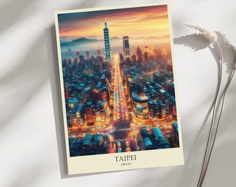 Taipei, Taiwan, Skyline, Travel, Poster, Print, Art, Home Décor, Wall-Art - A4, A3, A2 Sizes - Gift For Loved ones (Made to Order)