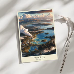 Rotorua, New Zealand, Skyline, Travel, Poster, Print, Art, Home Décor, Wall-Art - A4, A3, A2 Sizes - Gift For Loved ones (Made to Order)
