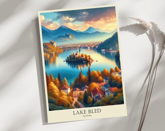Lake Bled, Slovenia, Travel, Poster, Print, Art, Home Décor, Wall-Art - A4, A3, A2 Sizes - Gift For Loved ones (Made to Order)