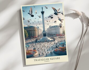 Trafalgar Square, London, Travel, Poster, Print, Art, Home Décor, Wall-Art - A4, A3, A2 Sizes - Gift For Loved ones (Made to Order)