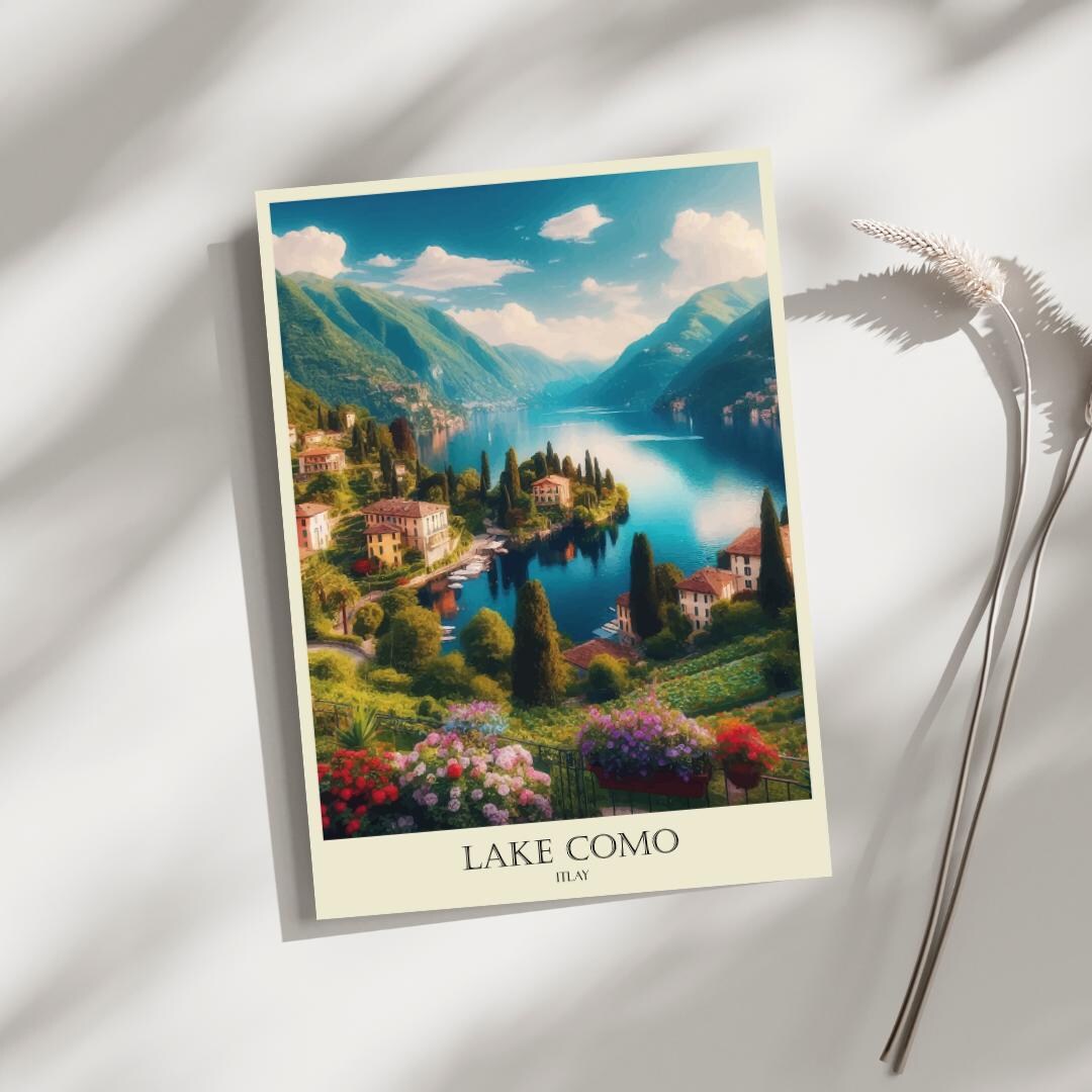 lake como italy travel poster art print (digital... Lake Como, Italy, Travel, Poster, Print, Art, Home Décor, Wall-art - A4 ...