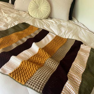 Handmade Textured Stripe Crochet Throw Blanket
