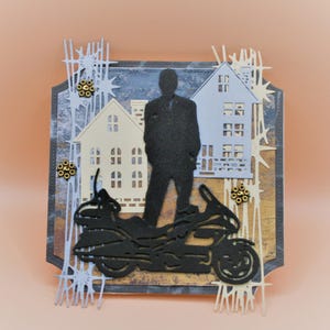 Handgemachte Geburtstagskarte für Männer – Graues, schwarzes und goldenes Lagendesign mit floralen Verzierungen – Elegante quadratische Grußkarte 4,7 x 4,7 Zoll