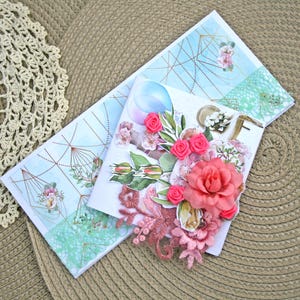 Handgefertigte 3D-Rosa-Rosenkarte für besondere Anlässe | Geburtstags- und Jubiläumskarte mit Geldhalter | Romantische Shabby-Chic-Andenken-Blumenkarte