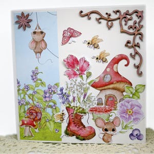 Handgemaakte eerste verjaardag wenskaart | Babyshower, welkom babykaart | Schattige muis 3D Papercraft verjaardagskaart met geldhouder