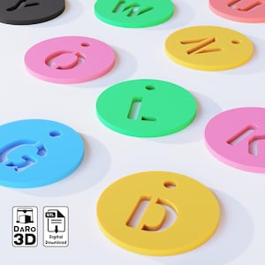 Round Keychain with letter STL, rounded Alphabet Keychain, all Alphabets Tags 3D printing STL File Instant Digital Download 3d printer files