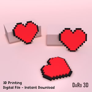 Pixel Art Heart Keychain STL 3d printing file keychain for 3d printer - STL Digital Download - 3d printing - 3d printer files Nerd STL