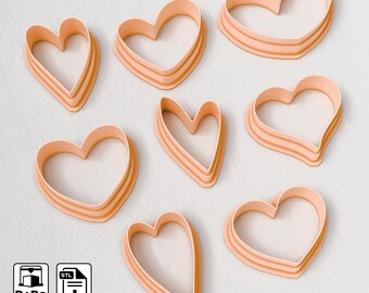 Heart Polymer Clay Cutters - 8 Shapes, Valentine's Day (STL Digital File)