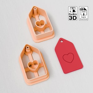 Tag Love Valentine Polymer Clay Cutter -  STL Digital File – 3D Printable Cutters STL File - 5 Sizes - 2 Versions - STL Clay Cutters
