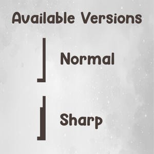 May include: Image with the text "Available Versions" at the top. Below, the word "Normal" is displayed above the word "Sharp". The text is in a dark brown color against a light gray background with white speckles.