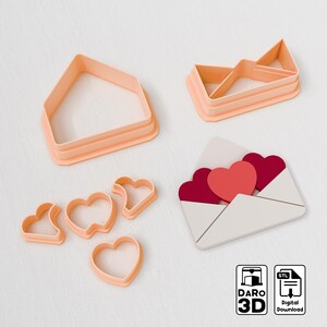 Valentine Envelope Heart Polymer Clay Cutter -  STL Digital File – 3D Printable Cutters STL File - 5 Sizes -  STL Clay Cutters