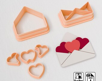 Valentine Envelope Heart Polymer Clay Cutter -  STL Digital File – 3D Printable Cutters STL File - 5 Sizes -  2 Versions - STL Clay Cutters