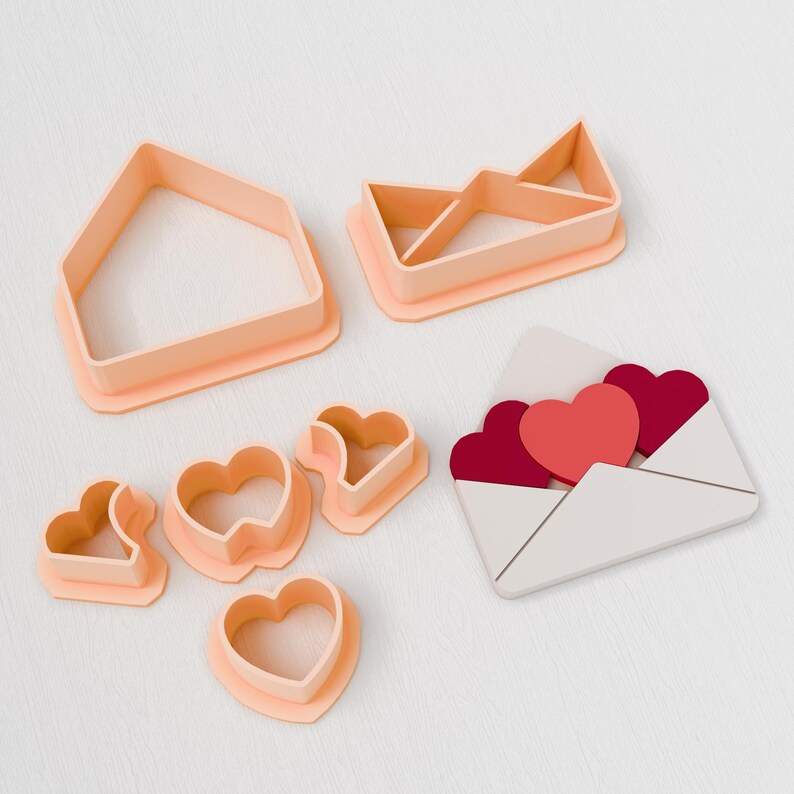 Valentine Envelope Heart Polymer Clay Cutter -  STL Digital File – 3D Printable Cutters STL File - 5 Sizes -  STL Clay Cutters