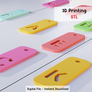 Llavero rectangular con letra, llavero con alfabeto rectangular Etiquetas Impresión 3D Archivo STL Descarga digital instantánea Archivos de impresora 3D