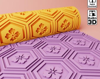 Japanese Floral Texture Roller | Polymer Clay, Seamless Print (Digital File STL)