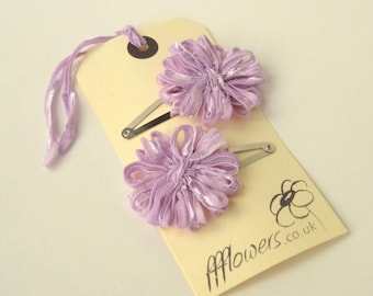 Flower Hair Clips, lilac ribbon flowers