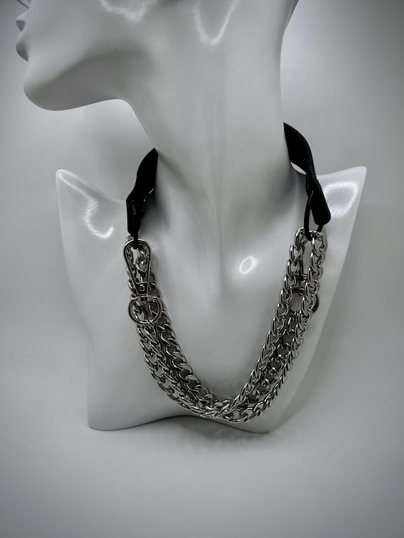 Freaks to the Front Slip Chain Leather Choker - Black