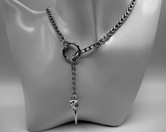 Alloy Raven Skull Cuban Chain Slip Necklace