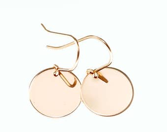 Rose gold earrings, rose gold disc earrings, simple earrings, minimalist earrings, rose gold circle earrings, rose gold jewelry