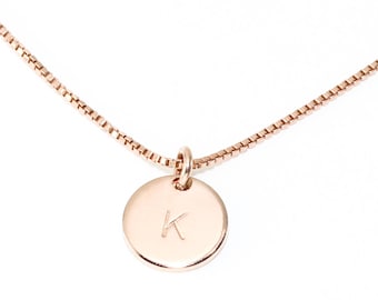 Rose gold initial necklace - dainty rose gold jewelry - little disc necklace - mom necklace