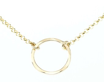 Gold circle necklace - dainty gold necklace - simple jewelry - 12mm hammered circle