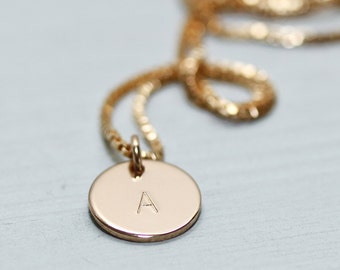 Gold initial necklace - gold disc necklace - simple gold necklace - simple gold jewelry - dainty gold necklace - mom jewelry