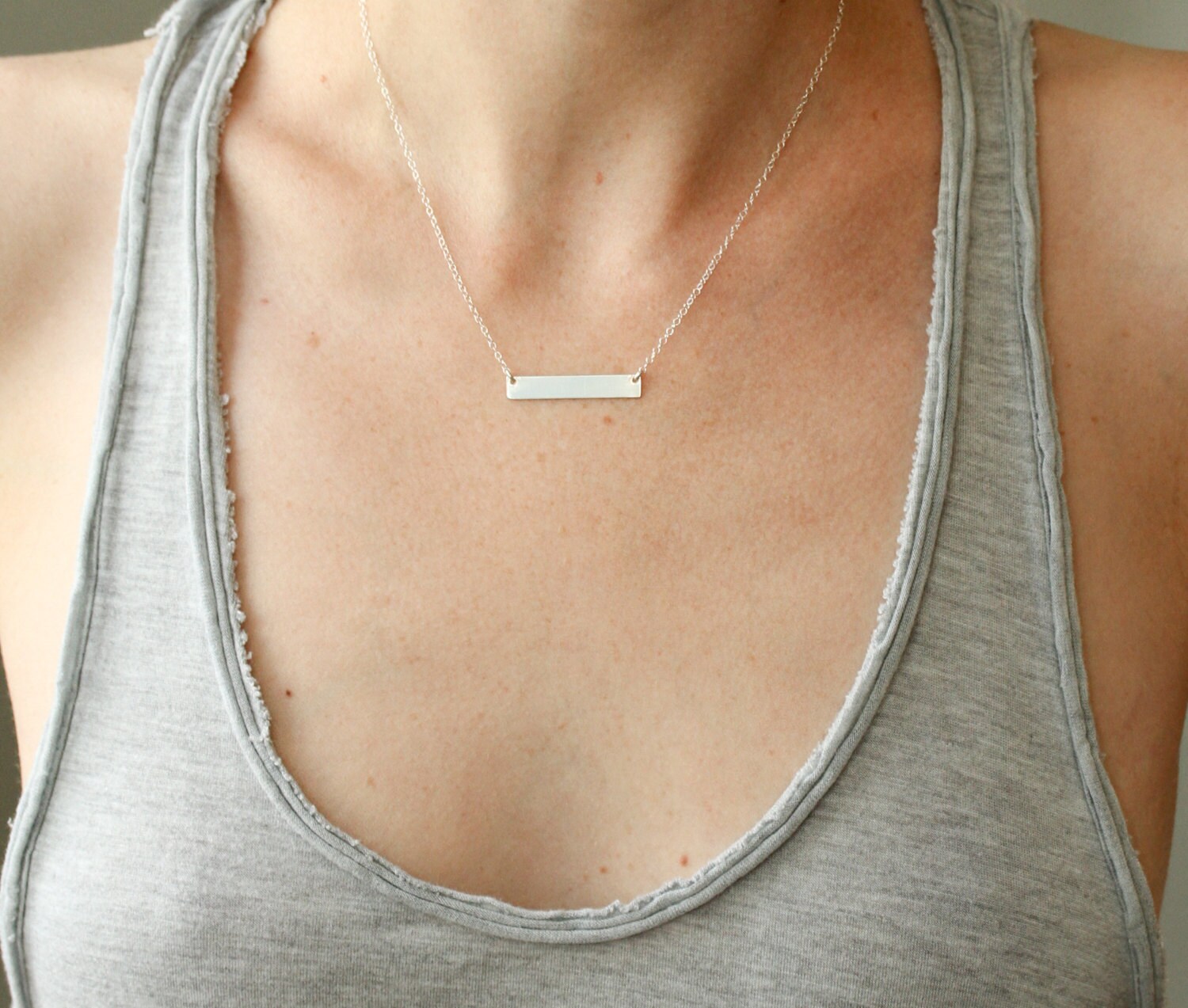 Sterling Silver Long Bar Necklace Pendant Delicate Everyday Minimal Necklace Handmade Jewelry Hammered Textured Necklace for Women