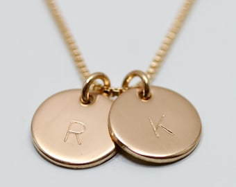 Gold initial necklace - 2 gold disc necklace - dainty & delicate gold necklace - mom jewelry - gift for a mother