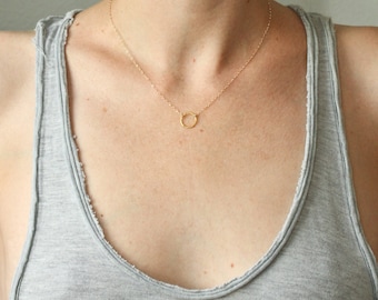 Gold circle necklace - simple gold jewelry - minimalist - hammered - timeless