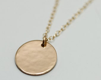 Gold disc necklace - dainty jewelry - hammered circle - minimalist necklace