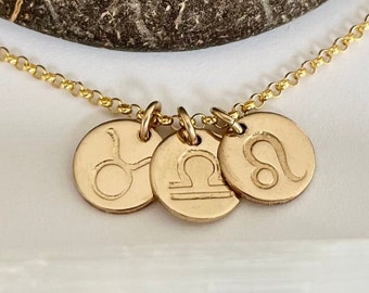 Sun, Moon & Rising necklace - Astrology jewelry - Disc necklace - 14k gold filled or sterling silver - Leo, Taurus, Libra, Pisces, Capricorn