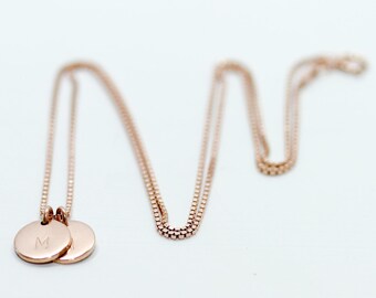 Rose gold initial necklace - rose gold necklace - dainty rose gold jewelry - minimalist necklace - delicate disc necklace - initial jewelry