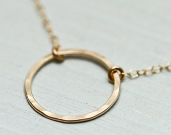 Gold circle necklace - dainty gold necklace - simple gold jewelry - 16mm - minimalist