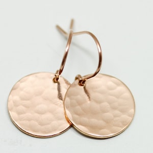 Rose gold disc earrings - 16mm hammered earrings - minimalist jewelry