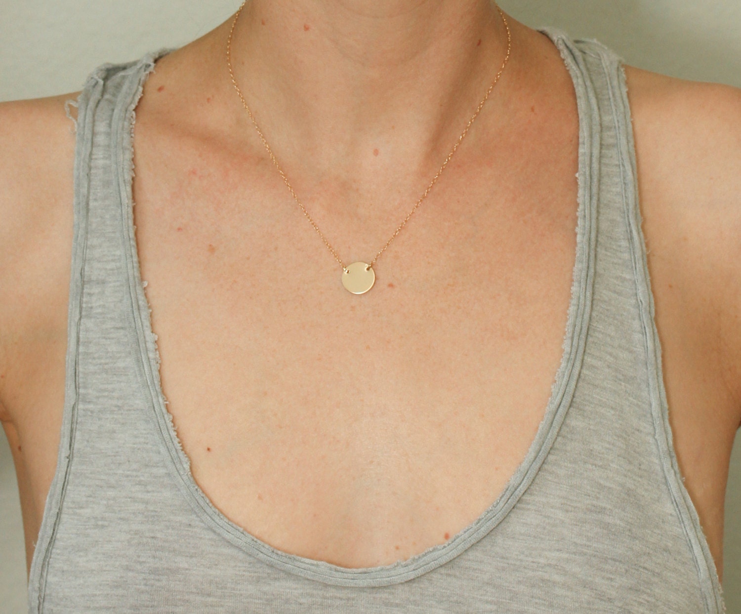 Gold Disc Necklace Dainty Gold Necklace Delicate Gold Etsy