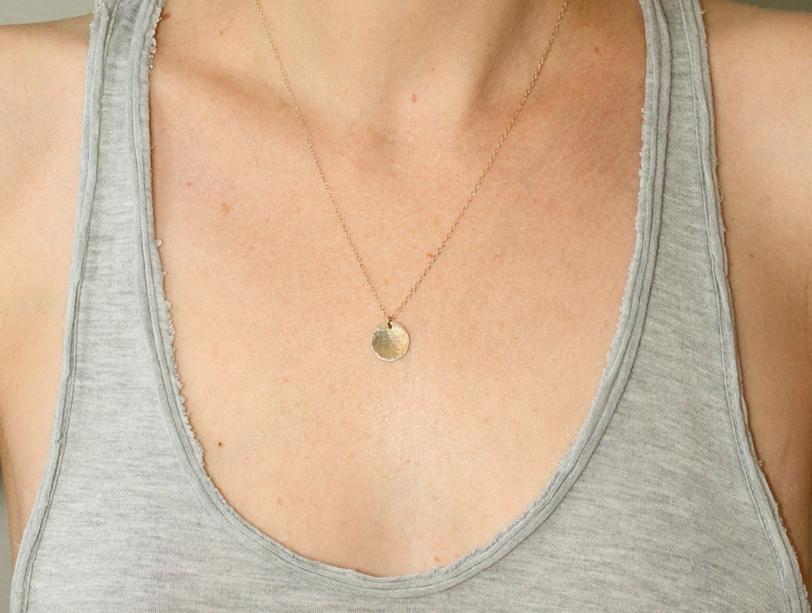 Gold disc necklace dainty gold necklace delicate gold Etsy