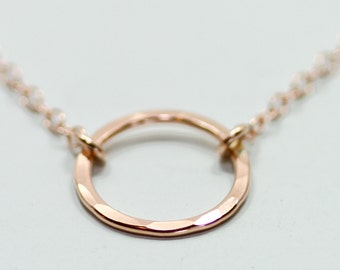 Rose gold necklace - hammered circle necklace - minimalist jewelry - timeless and classic