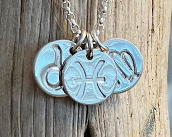 Astrology necklace - Sun, moon and rising any zodiac sign - sterlings silver discs, CAPRICORN LEO TAURUS