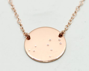Rose gold constellation necklace - rose gold necklace - rose gold jewelry - orion constellation jewelry - gold disc necklace - astrology