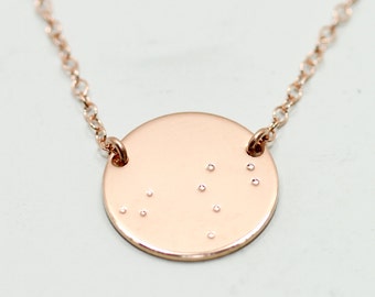 Rose gold constellation necklace - rose gold necklace - rose gold jewelry - orion constellation jewelry - gold disc necklace - astrology