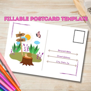 Nur Camp Vibes! Kinder druckbare Postkarte Vorlage - bearbeitbar in Canva!
