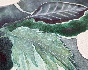 Original Botanical Watercolor Painting - 8x8 Abstract Rose Leaf Wall Art