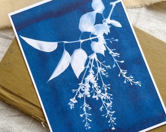 Botanical Cyanotype Print - Lilac Silhouette Sun Print - Modern Cottage Garden Decor - Ready to Ship Gift Idea for Her