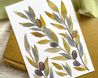 Olive Wall Art Print - Watercolor Botanical Painting - Greenery Artwork for Modern Home Decor - Ready to Ship Gift Idea for Her