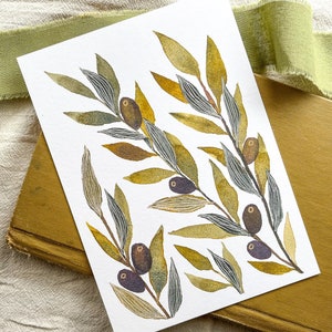 Olive Wall Art Print Watercolor Botanical Painting Greenery Artwork for Modern Home Decor Ready to Ship Gift Idea for Her image 1