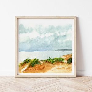 Beach Watercolor Wall Art Print - Great Lakes Landscape Watercolor Painting for Coastal Home Decor