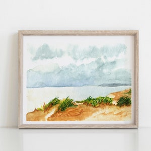 Lake Michigan Beach Fine Art Print - Great Lakes Coastal Watercolor Painting for Summer Home Decor