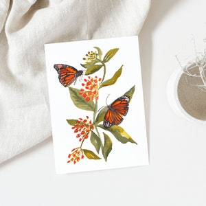 Monarch Butterfly on Milkweed Fine Art Print Wildflower Watercolor Wall Art for Nature Lovers image 4