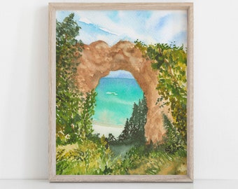 Arch Rock Art Print - Mackinac Island Painting - Watercolor Landscape Art - Gift for Great Lakes Lovers